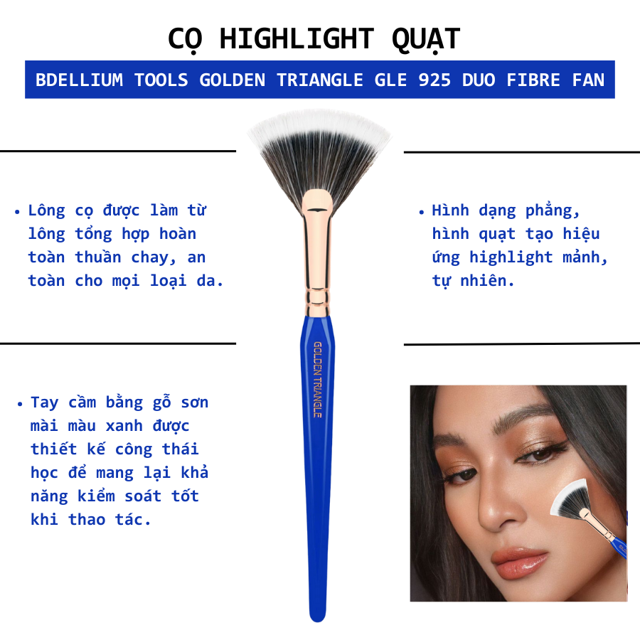 Cọ Highlight Quạt Nhỏ Bdellium Tools Golden Triangle B925 Duet Fiber Fan